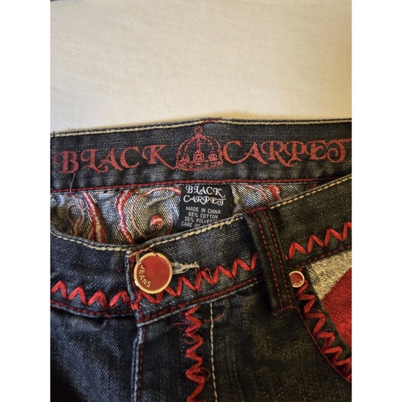 Black Carpet Mens Jeans 36×34 Black With Decorated Pockets Authentic Quality Y2K - Picture 12 of 15